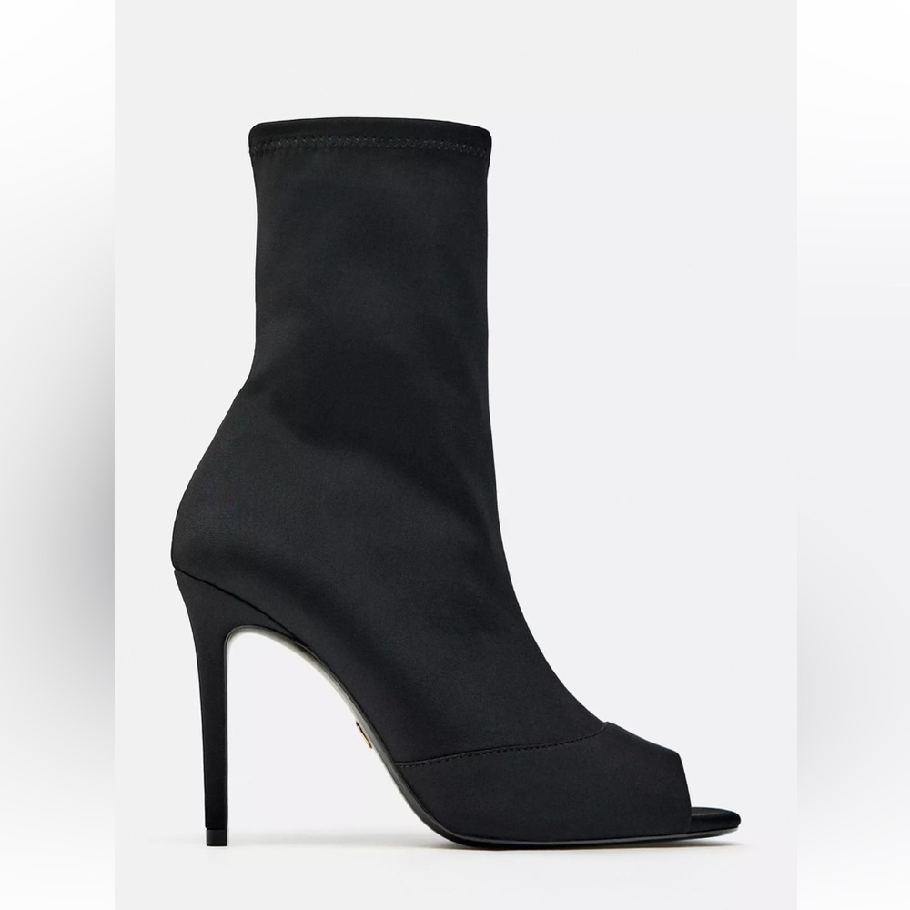 New Zara Open Toe Black Women's Heeled Boots
